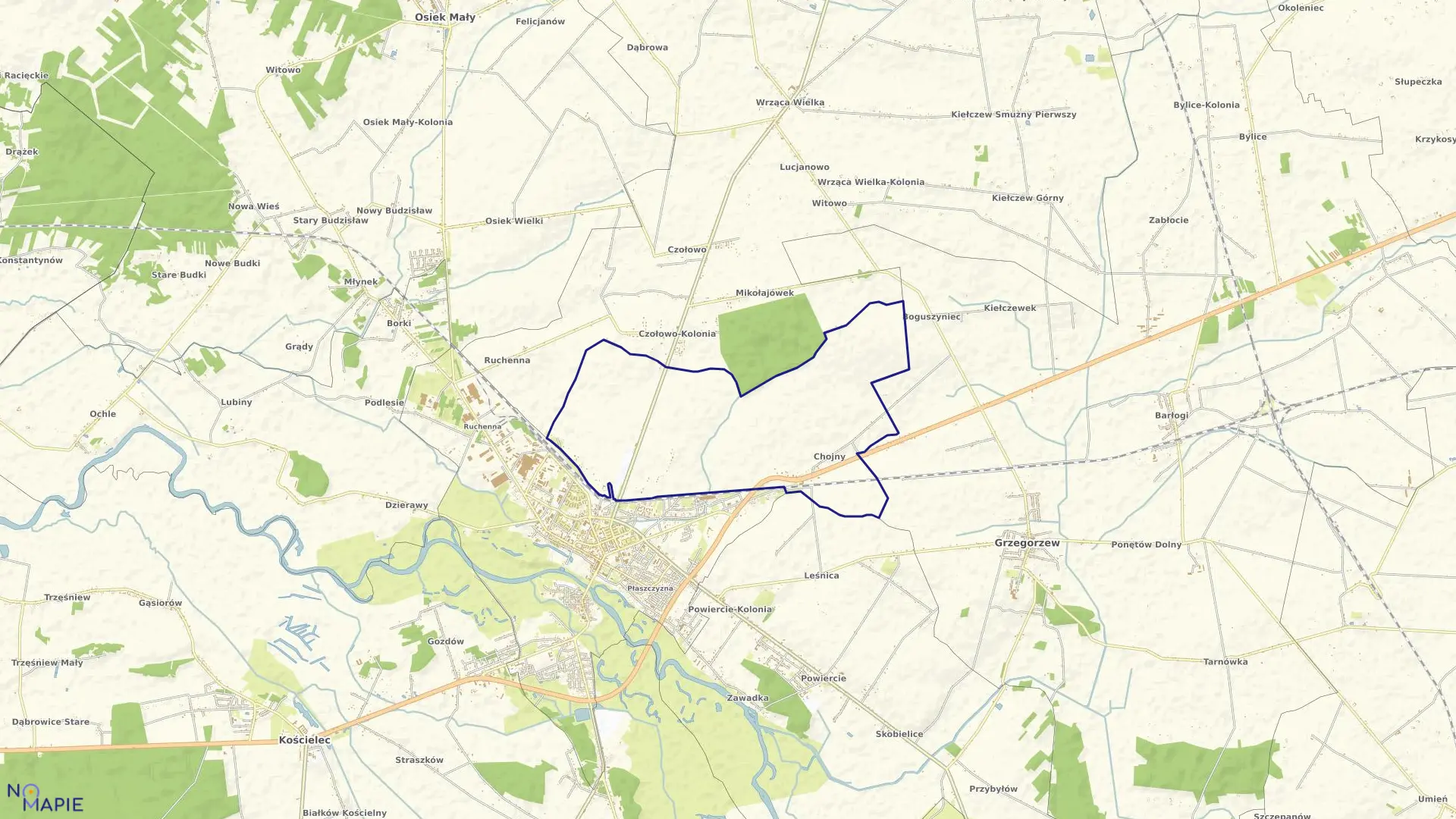 Mapa obrębu CHOJNY w gminie Koło