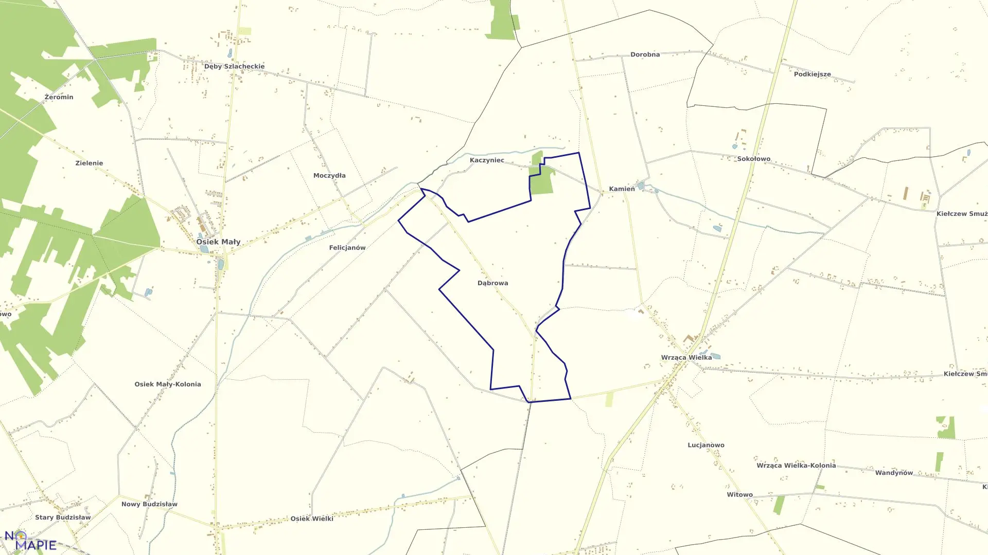 Mapa obrębu DĄBROWA w gminie Koło