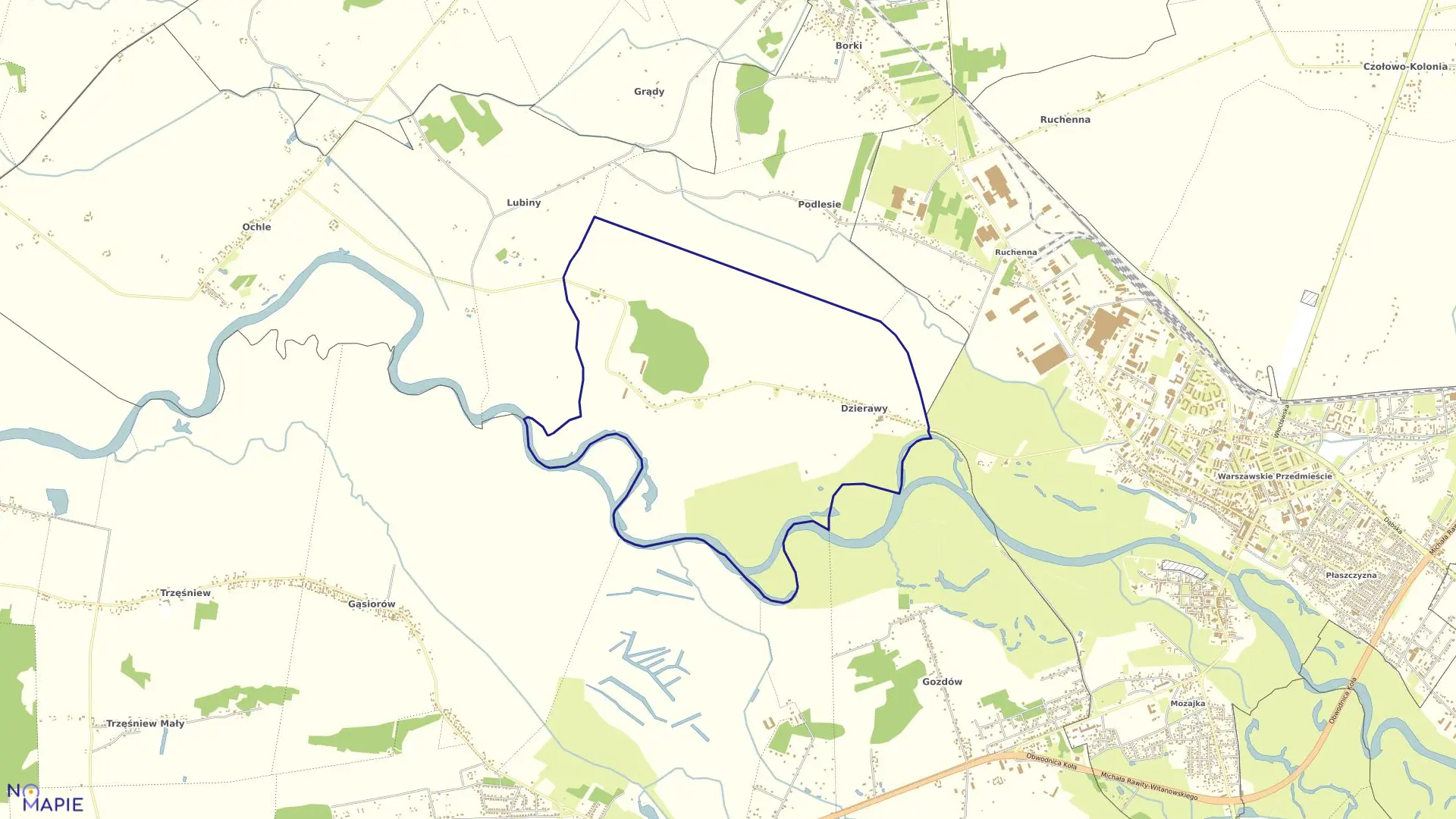 Mapa obrębu DZIERAWY w gminie Koło