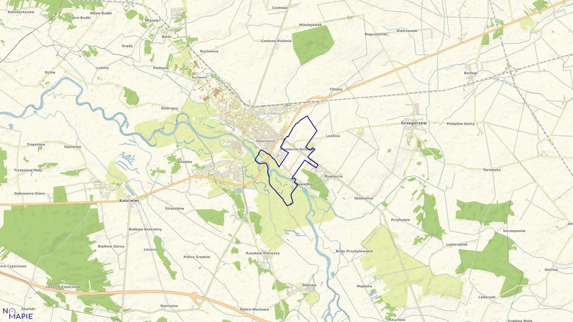 Mapa obrębu POWIERCIE KOLONIA w gminie Koło