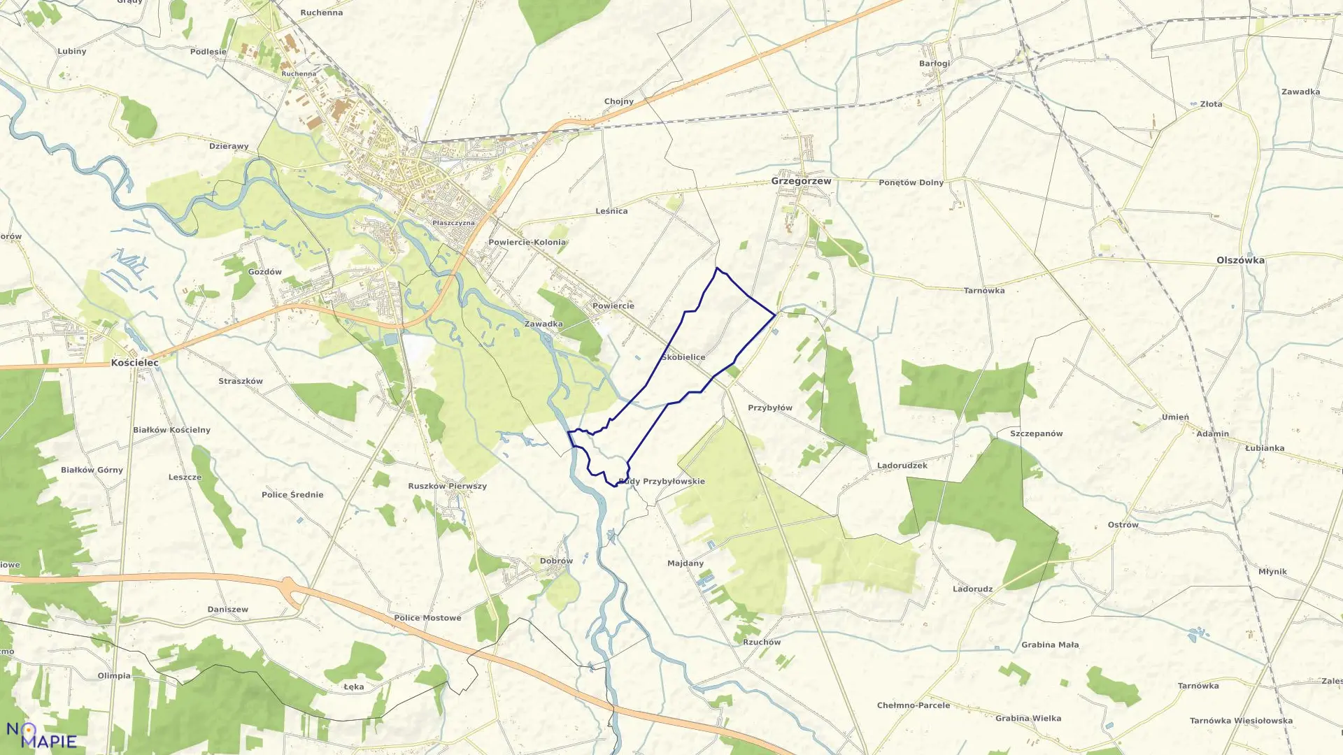 Mapa obrębu SKOBIELICE w gminie Koło